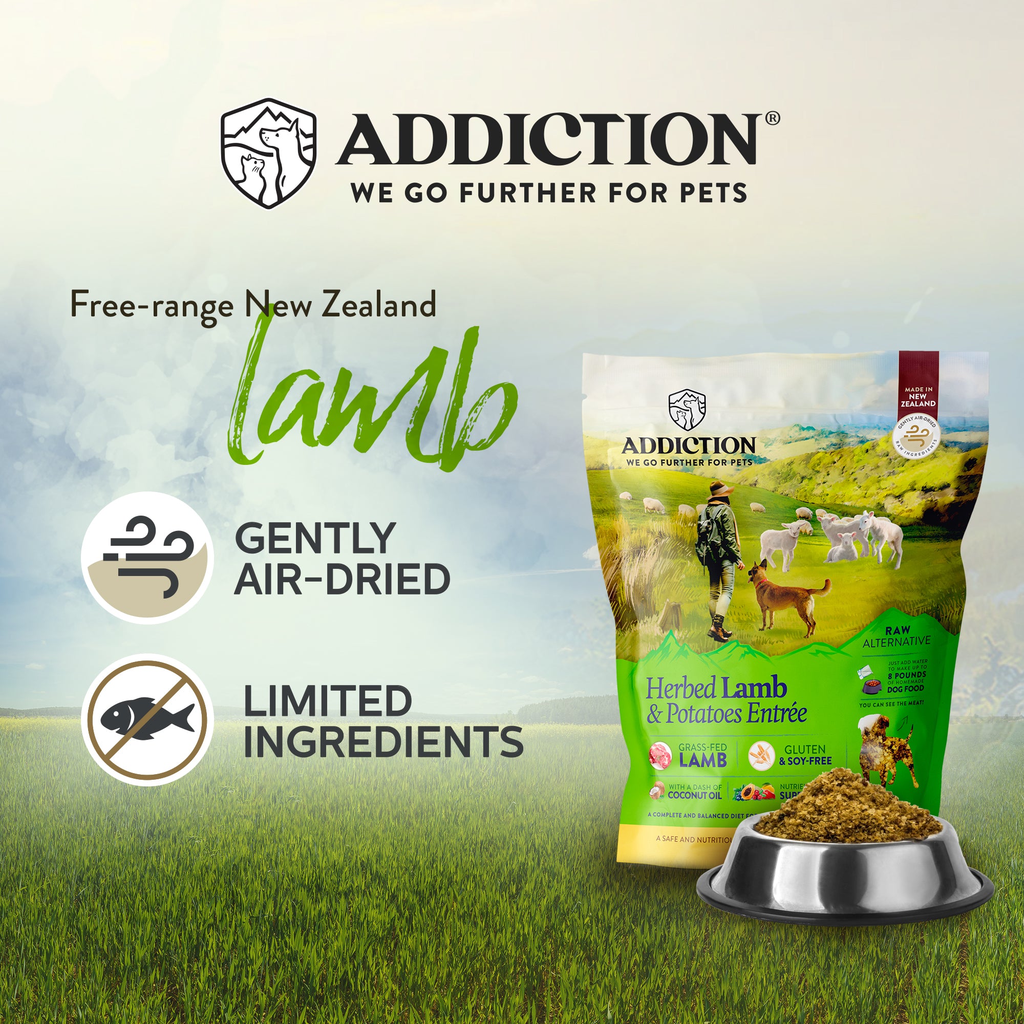 Addiction Herbed Lamb Potatoes Dog Food NZ Shop Online